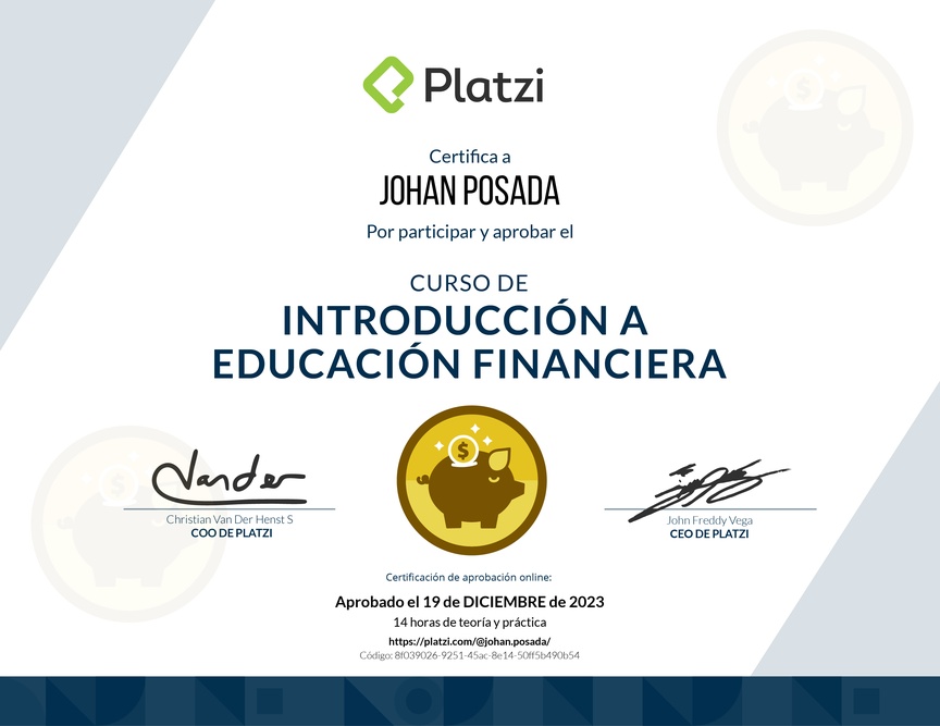 Diploma del Curso de Introducción a Educación Financiera