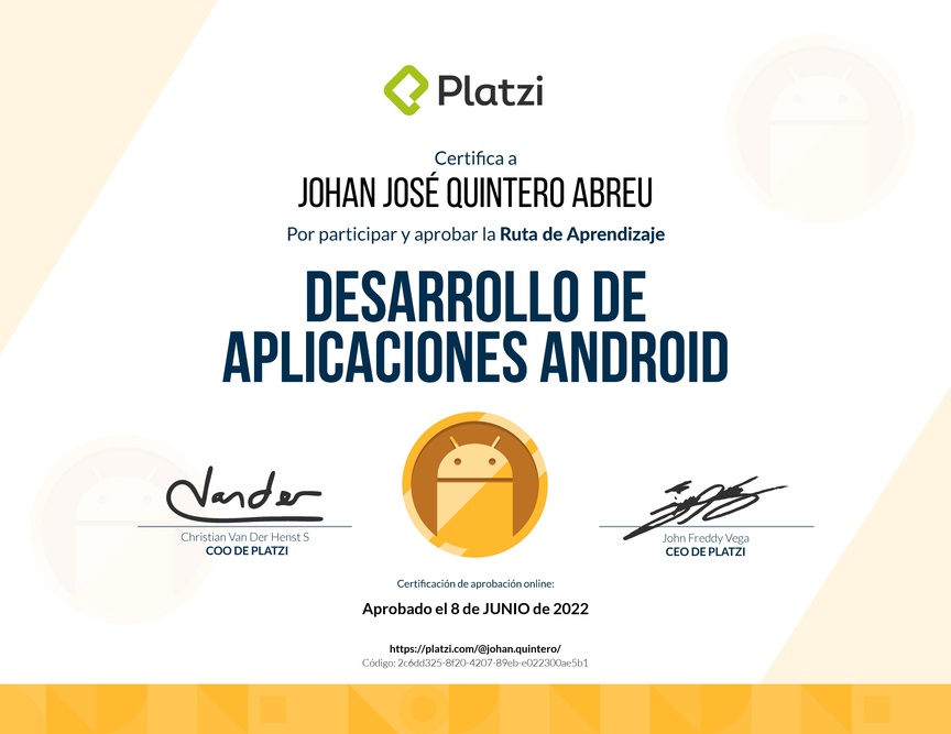Diploma de la Ruta de Aprendizaje de Desarrollo de Aplicaciones Android