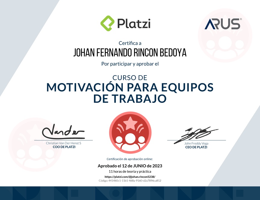 Diploma del Curso de Motivación para Equipos de Trabajo