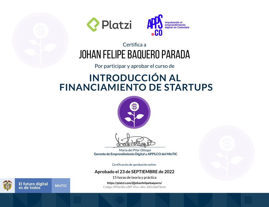 Diploma del Curso de Introducción al Financiamiento de Startups