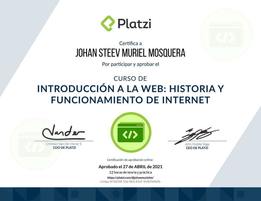 Diploma del Curso de Introducción a la Web: Historia y Funcionamiento de Internet