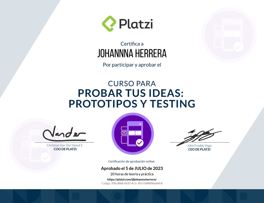 Diploma del Curso de validación de Ideas: Prototipos y Testing Exitosos