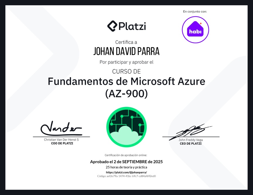 Diploma del Curso de Fundamentos de Microsoft Azure (AZ-900)