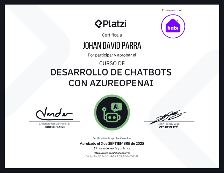 Diploma del Curso de Desarrollo de Chatbots con AzureOpenAI