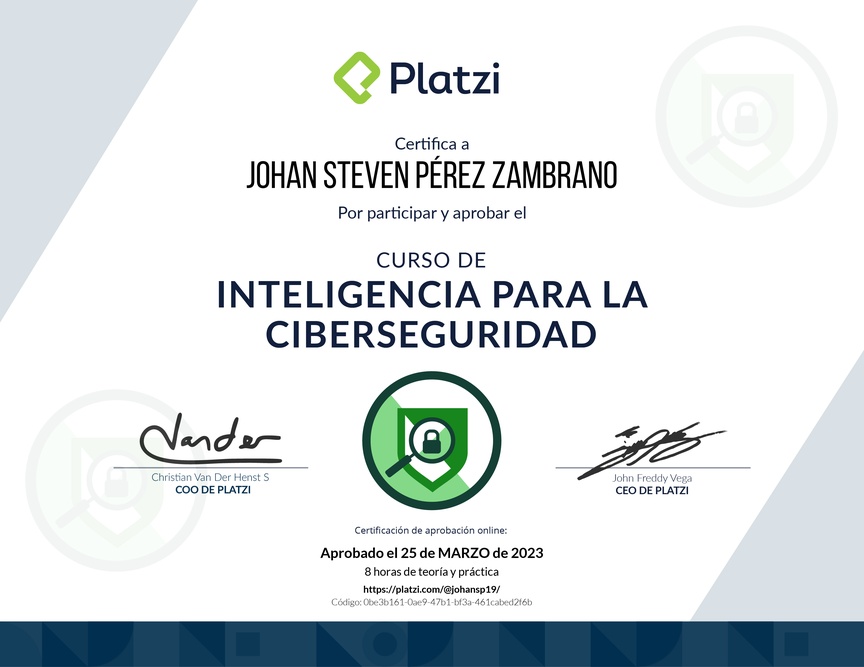 Diploma del Curso de Inteligencia para la Ciberseguridad