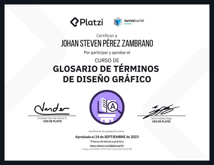 Diploma del Curso de Glosario de términos de Diseño Gráfico