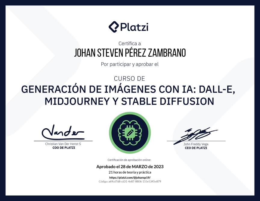 Diploma del Curso de Generación de Imágenes con IA: Dall-E, Midjourney y Stable Diffusion
