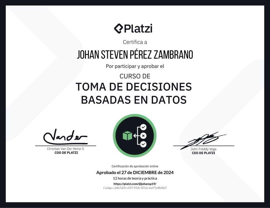 Diploma del Curso de Toma de Decisiones Basadas en Datos