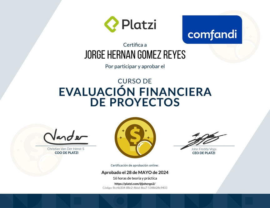 Diploma del Curso de Evaluación Financiera de Proyectos