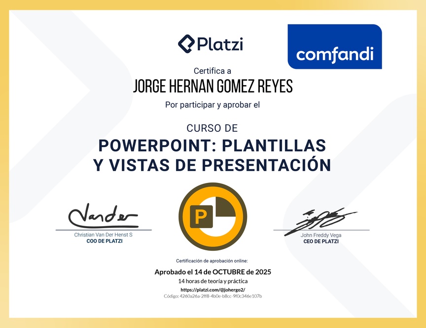 Diploma del Curso de PowerPoint: Plantillas y Vistas de Presentación