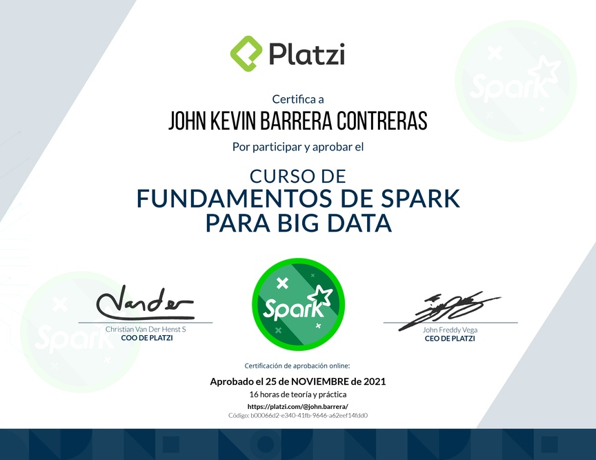 Diploma del Curso de Fundamentos de Spark para Big Data