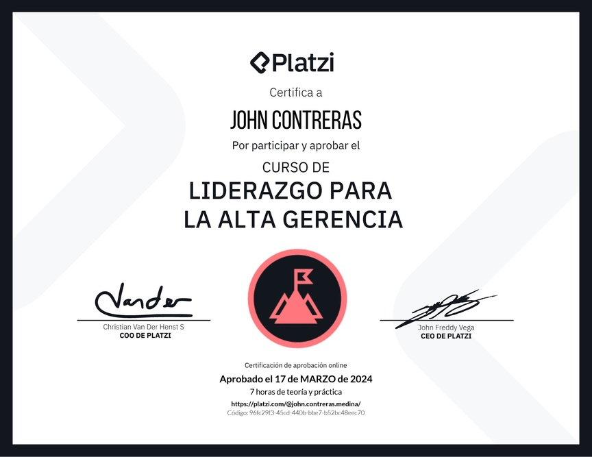 Diploma del Curso de Liderazgo para la Alta Gerencia