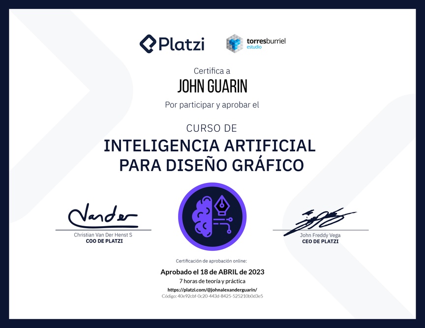 Diploma del Curso de Inteligencia Artificial para Diseño Gráfico