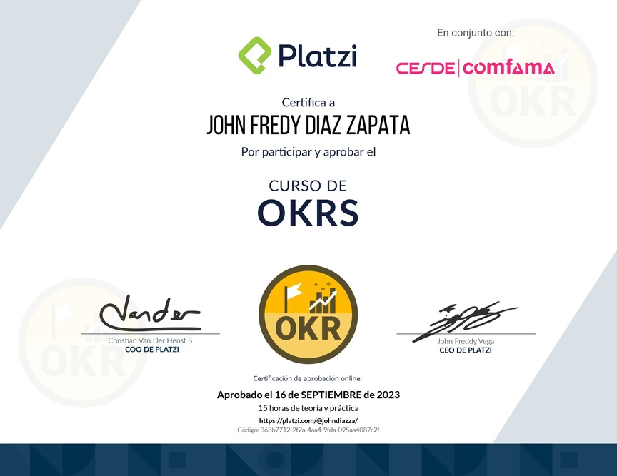 Diploma del Curso de OKRs: Herramienta Clave para Managers