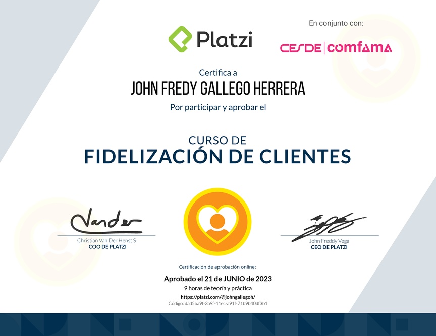 Diploma del Curso de Fidelización de Clientes