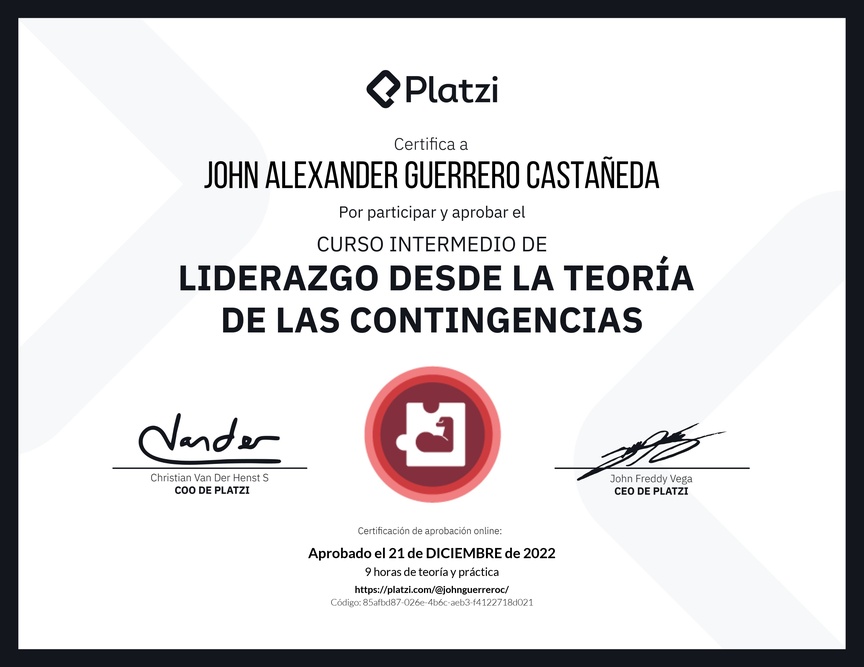 Diploma del Curso Intermedio de Liderazgo: Evalúa los Comportamientos de un Líder