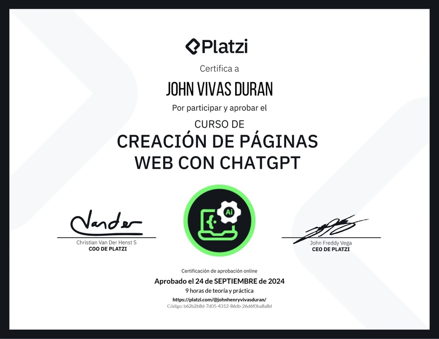 Diploma del Curso de Creación de Páginas Web con ChatGPT