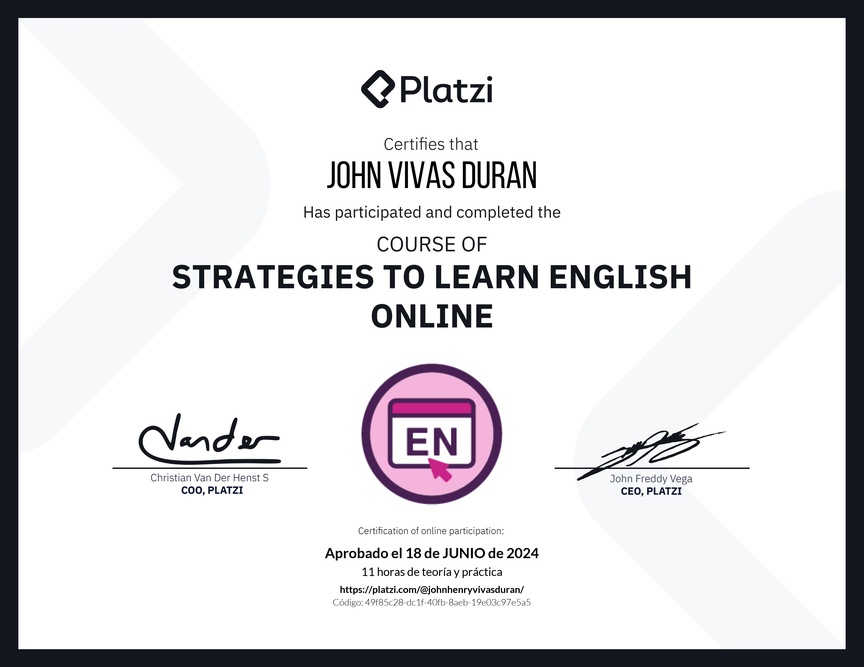 Diploma del Curso Gratis de Estrategias para Aprender Inglés en Línea