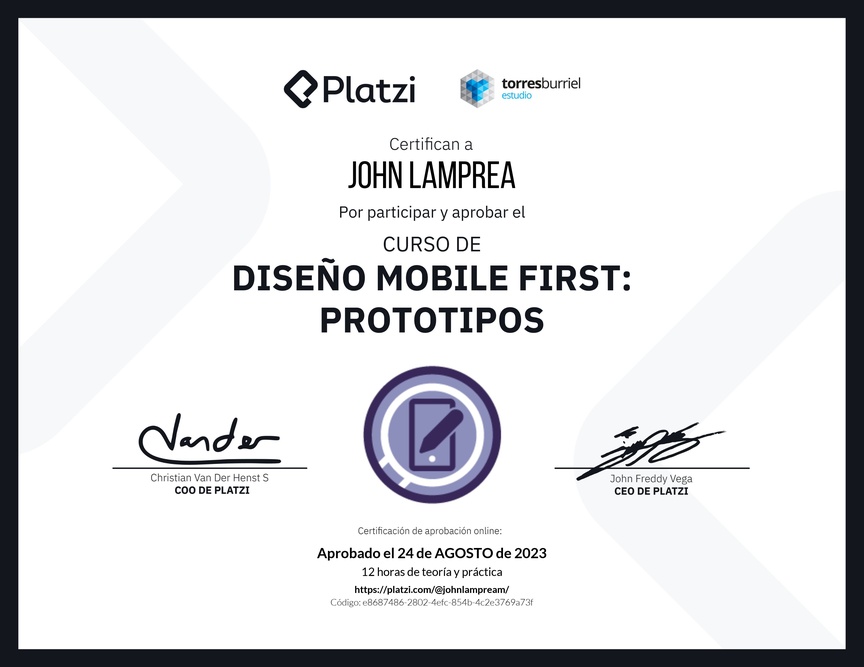 Diploma del Curso de Diseño Mobile First: Prototipos