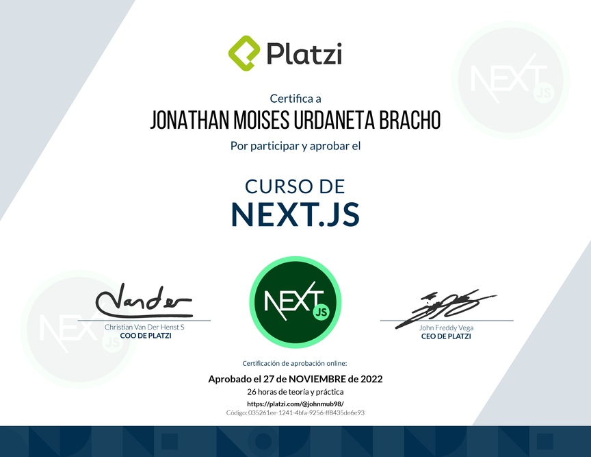 Diploma del Curso de Next.js