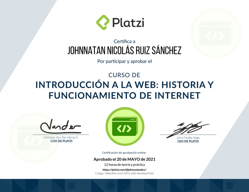 Diploma del Curso de Introducción a la Web: Historia y Funcionamiento de Internet
