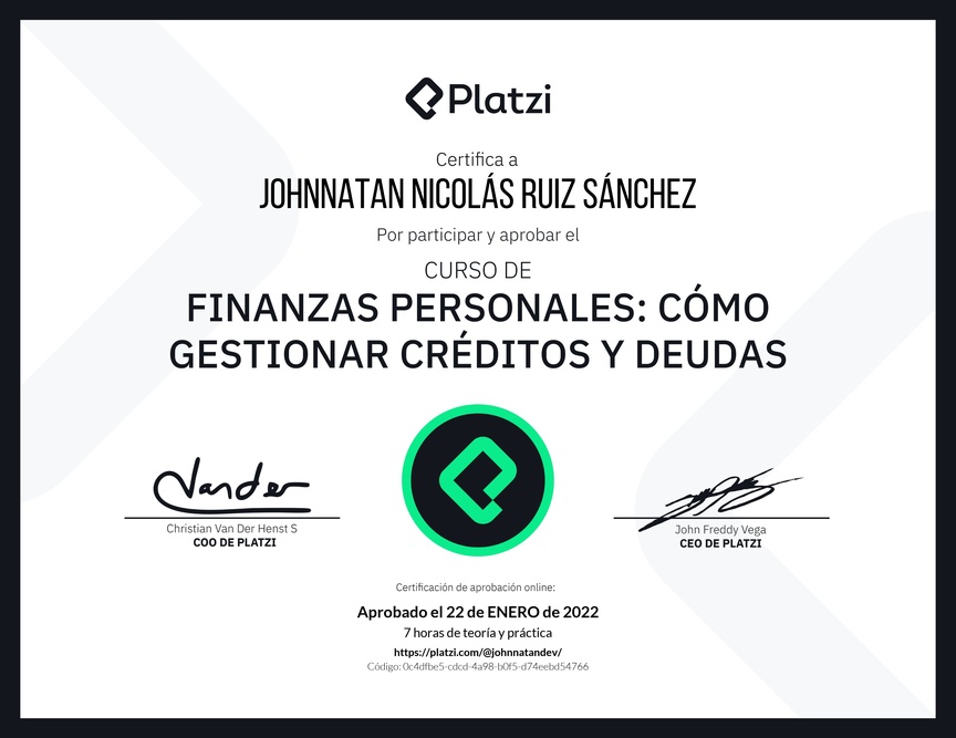 Diploma del Curso de Finanzas Personales: Cómo Gestionar Créditos y Deudas