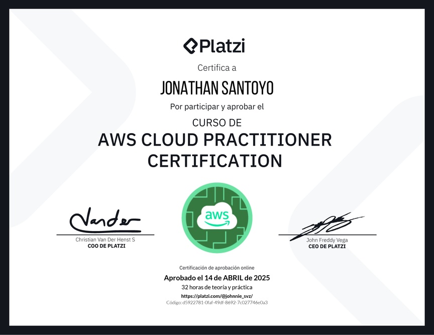 Diploma del Curso AWS Cloud Practitioner Certification