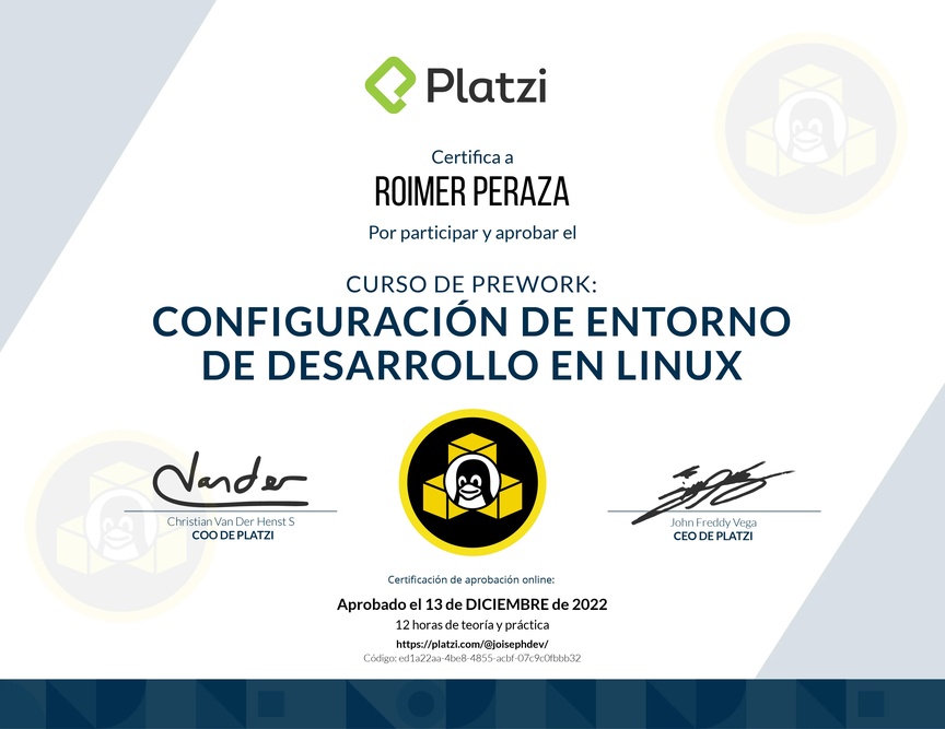 Diploma del Curso de Configuración de Entorno de Desarrollo en Linux