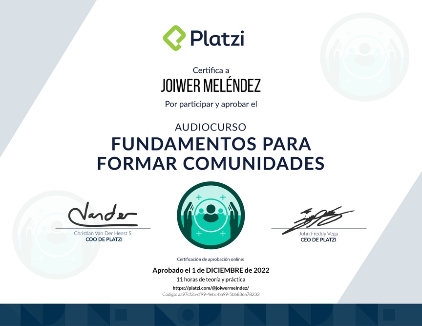 Diploma de Audiocurso Fundamentos para Formar Comunidades