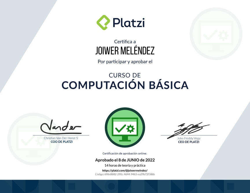 Diploma del Curso Básico de Computadores e Informática