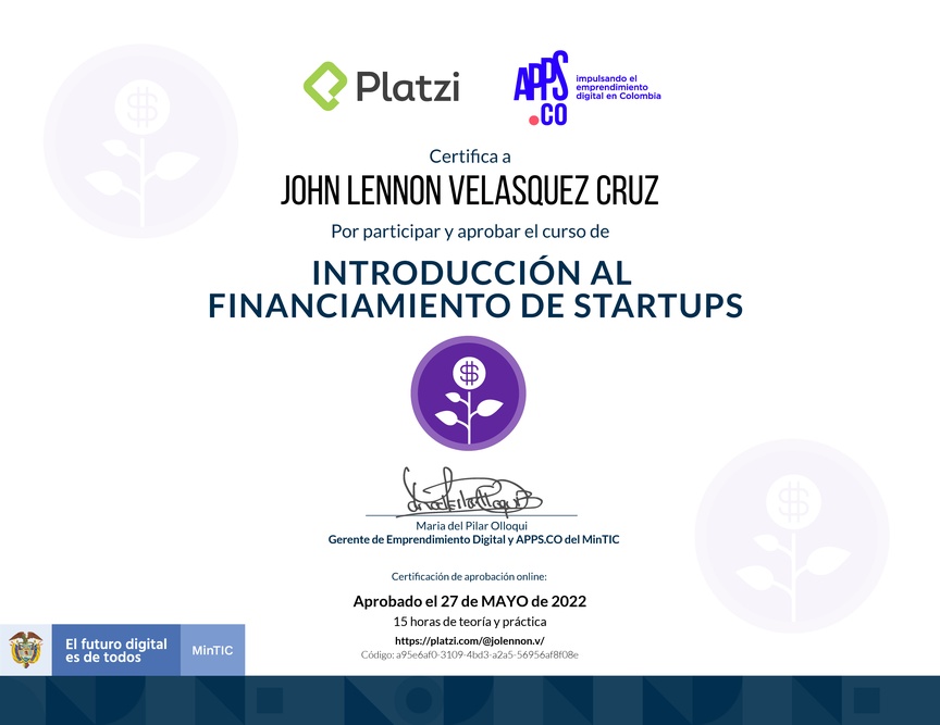 Diploma del Curso de Introducción al Financiamiento de Startups