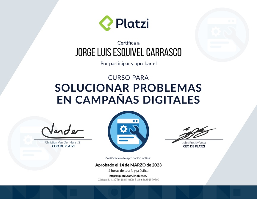 Diploma del Curso para Solucionar Problemas en Campañas Digitales
