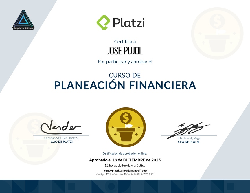 Diploma del Curso de Planeación Financiera