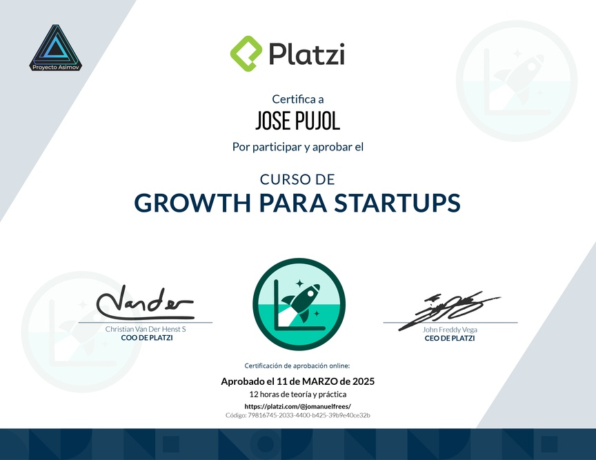Diploma del Curso de Growth para Startups