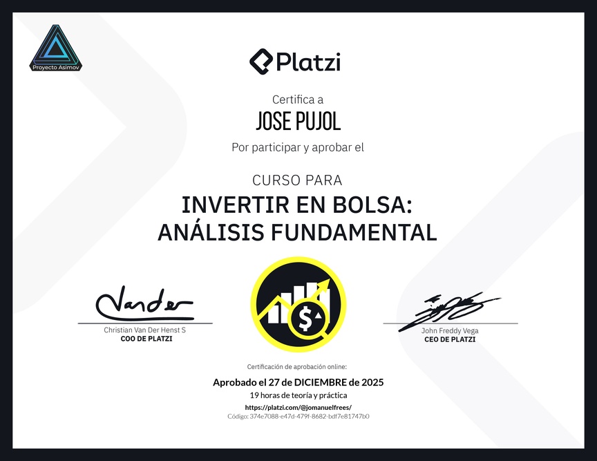 Diploma del Curso para Invertir en Bolsa: Análisis Fundamental