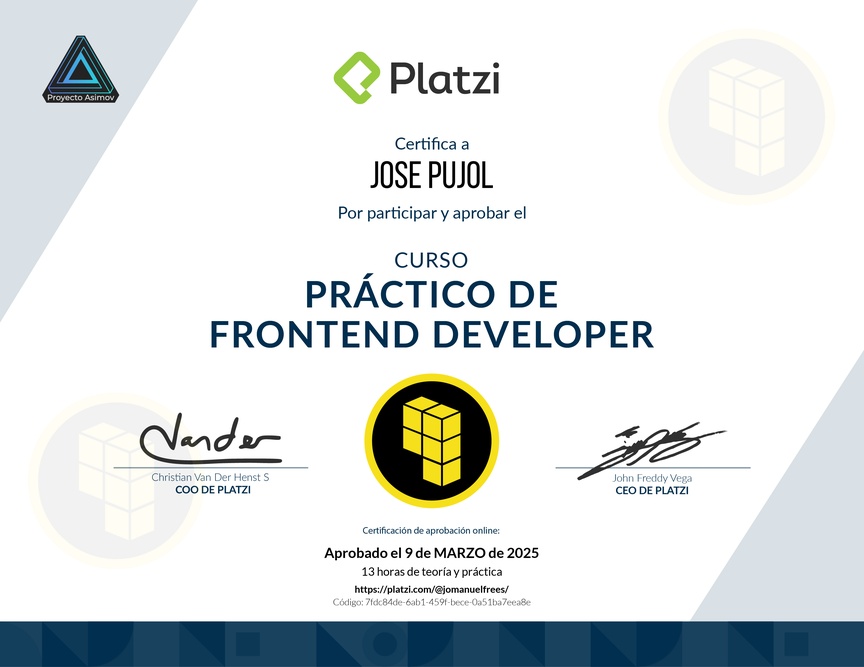 Diploma del Curso Práctico de Frontend Developer
