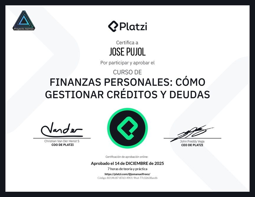 Diploma del Curso de Finanzas Personales: Cómo Gestionar Créditos y Deudas