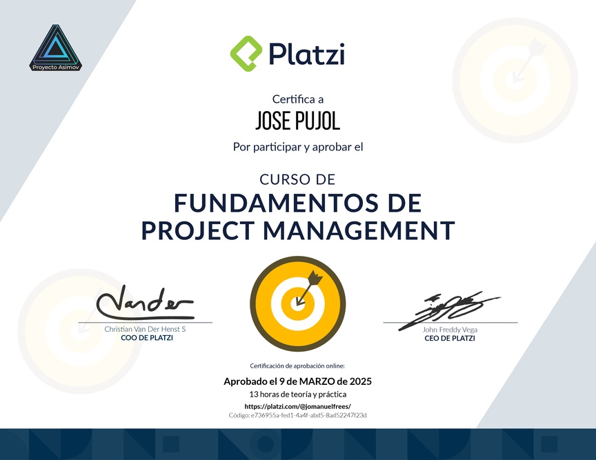 Diploma del Curso de Fundamentos de Project Management