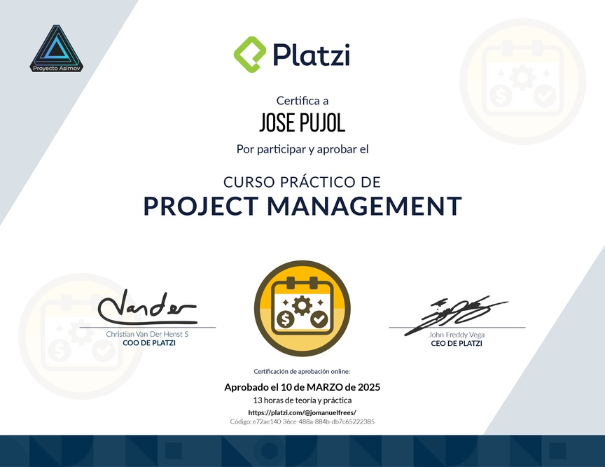 Diploma del Curso Práctico de Project Management