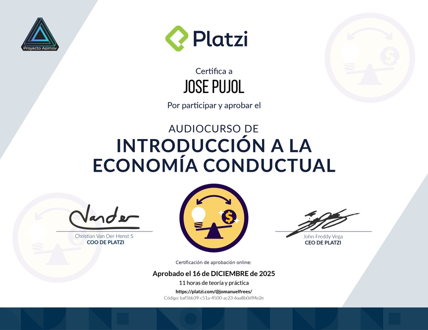 Diploma de Audiocurso de Introducción a la Economía Conductual
