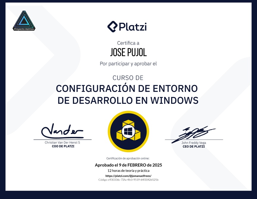 Diploma del Curso de Configuración de Entorno de Desarrollo en Windows