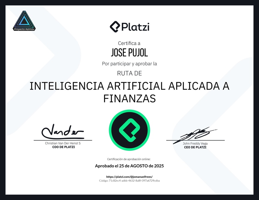 Diploma de la Ruta de Aprendizaje de Inteligencia Artificial Aplicada a Finanzas