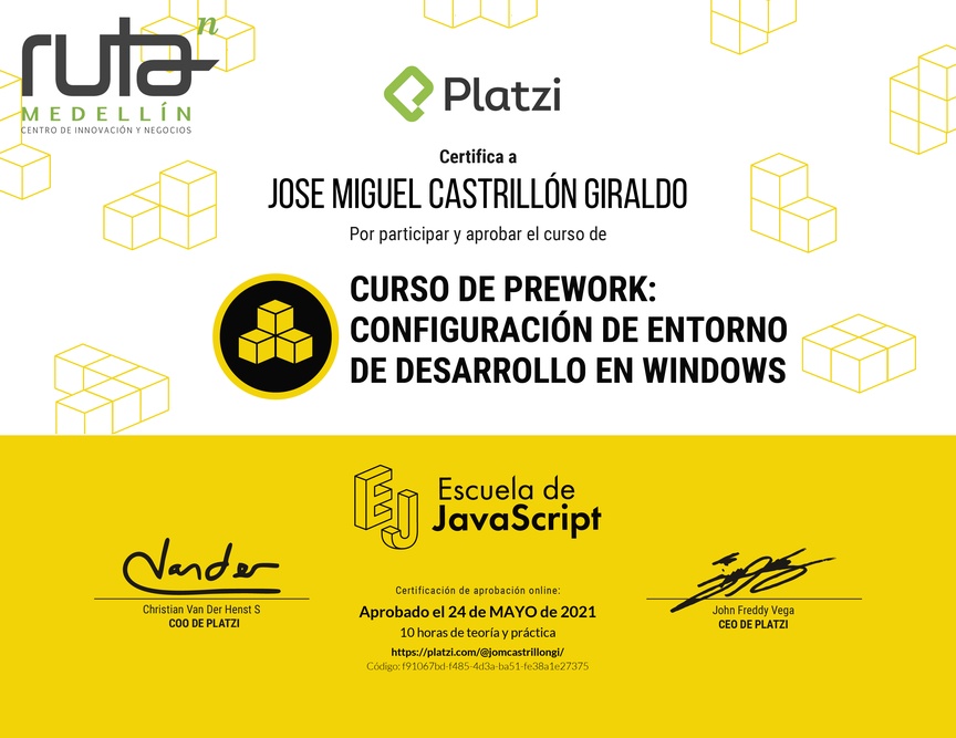 Diploma del Curso de Prework: Configuración de Entorno de Desarrollo en Windows