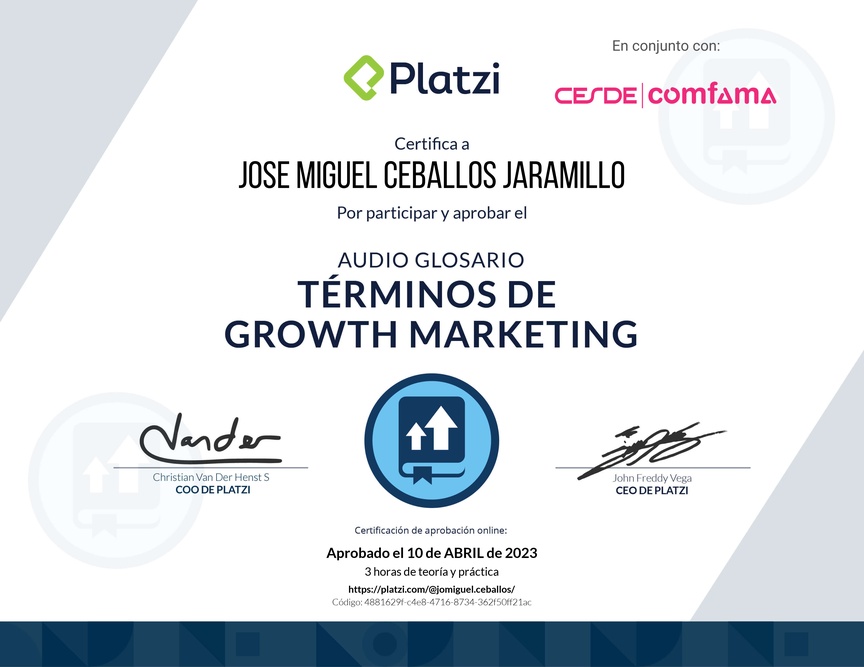 Diploma de Audioglosario: Aprende los Términos Básicos de Growth Marketing
