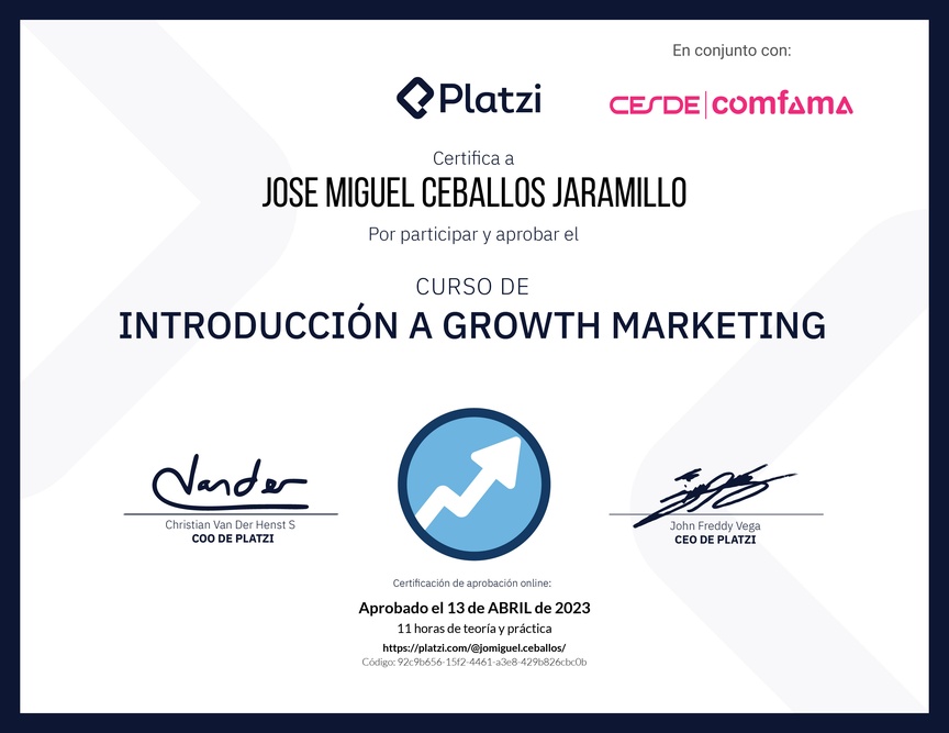 Diploma del Curso de Growth Marketing para Startups: Técnicas y Enfoques -2023