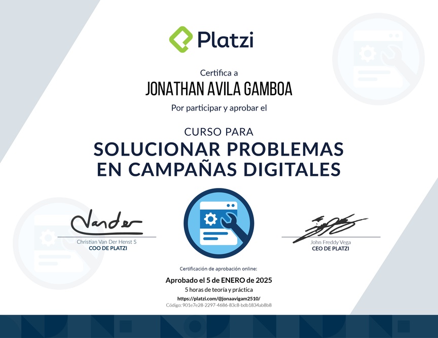 Diploma del Curso para Solucionar Problemas en Campañas Digitales
