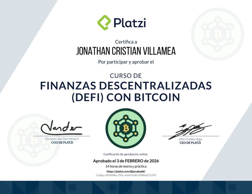 Diploma del Curso de Finanzas Descentralizadas con Bitcoin