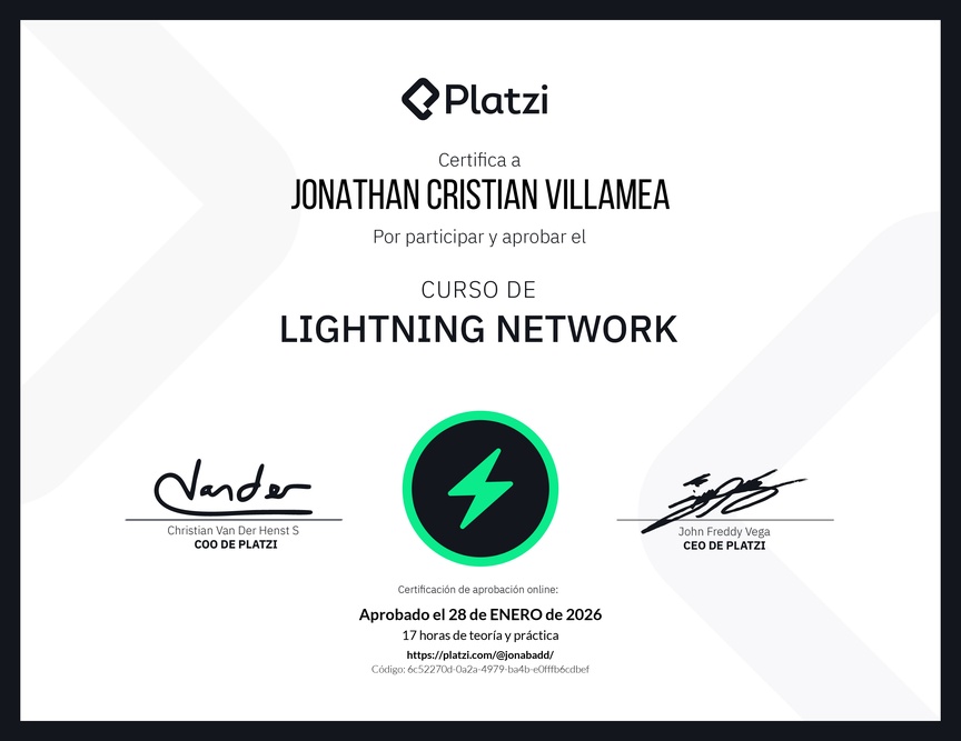 Diploma del Curso de Lightning Network