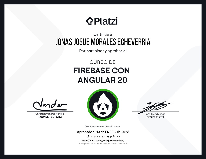 Diploma del Curso de Firebase con Angular 20