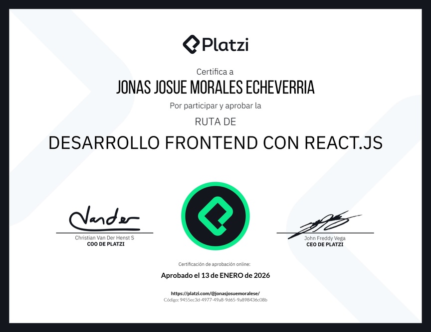 Diploma de la Ruta de Aprendizaje de Desarrollo Frontend con React.js
